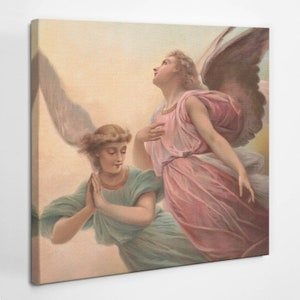 Holy Angels Christian Wall Decoration, Brown Christian Canvas Wall Art, Religious Canvas Painting, Religious Icon Art