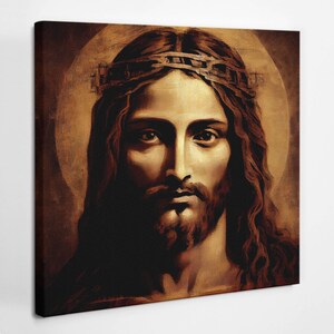 Portrait of Jesus Christian Wall Decoration, Brown Christian Canvas Wall Art, Religious Canvas Painting, Christian Wall Decor