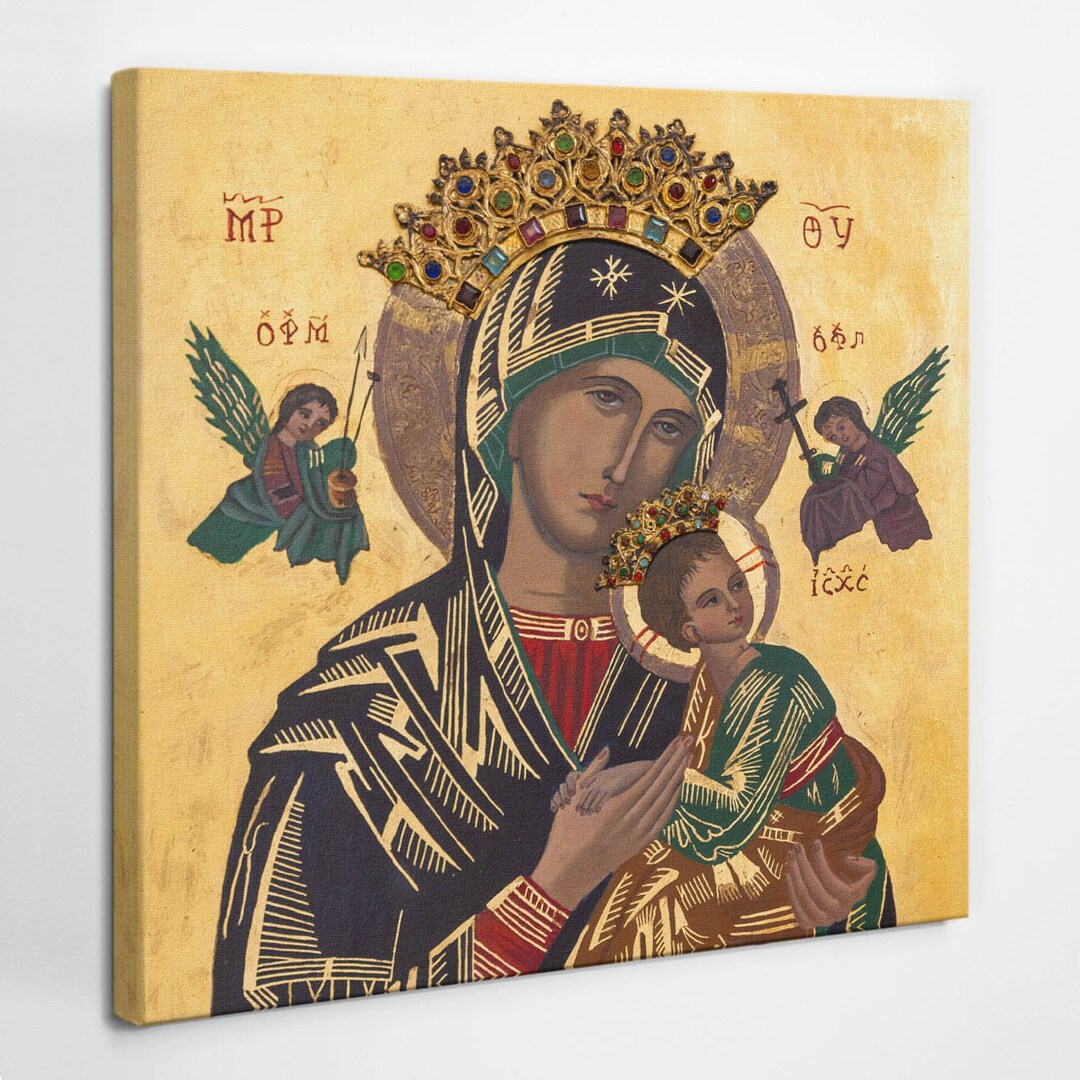 Our Lady of Perpetual Help Christian Wall Art, Yellow Religious Canvas ...
