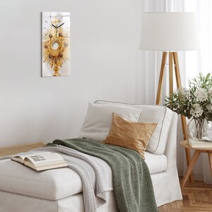 Holy Eucharist Rectangular Clock, Golden Glass Wall Clock, Modern Wall Clock, Christian Home Decor, Tempered Glass Clock