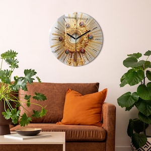 Holy Eucharist Tempered Glass Clock, Golden Print Clock, Minimalistic Clock, Christian Gifts, Modern Wall Clock