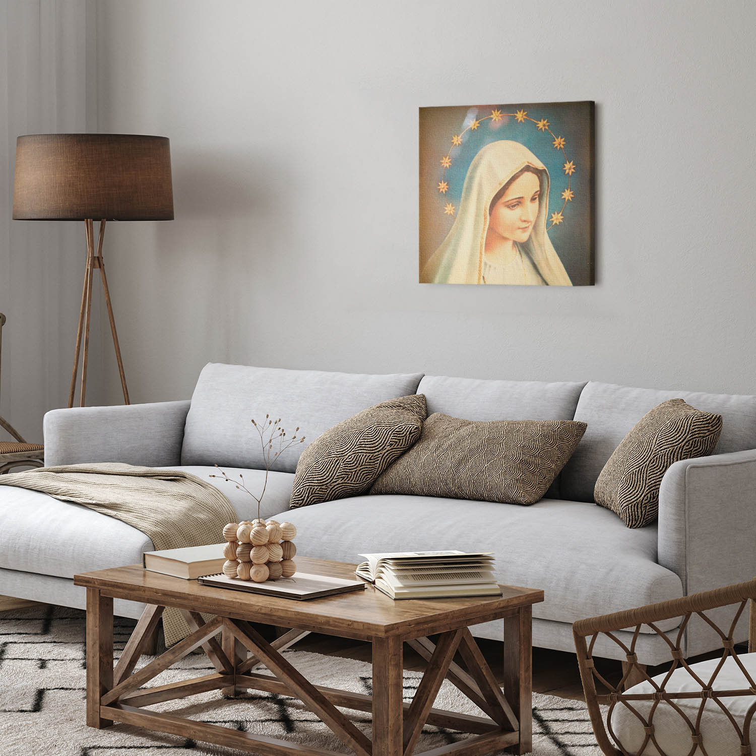 聖母マリアの肖像画 キリスト教の壁飾り、茶色のキリスト教キャンバス