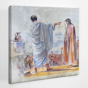 Jesus is sentenced to death Christian Wall Decoration, Beige Christian Canvas Wall Art, Religious Canvas Painting, Religious Icon Art
