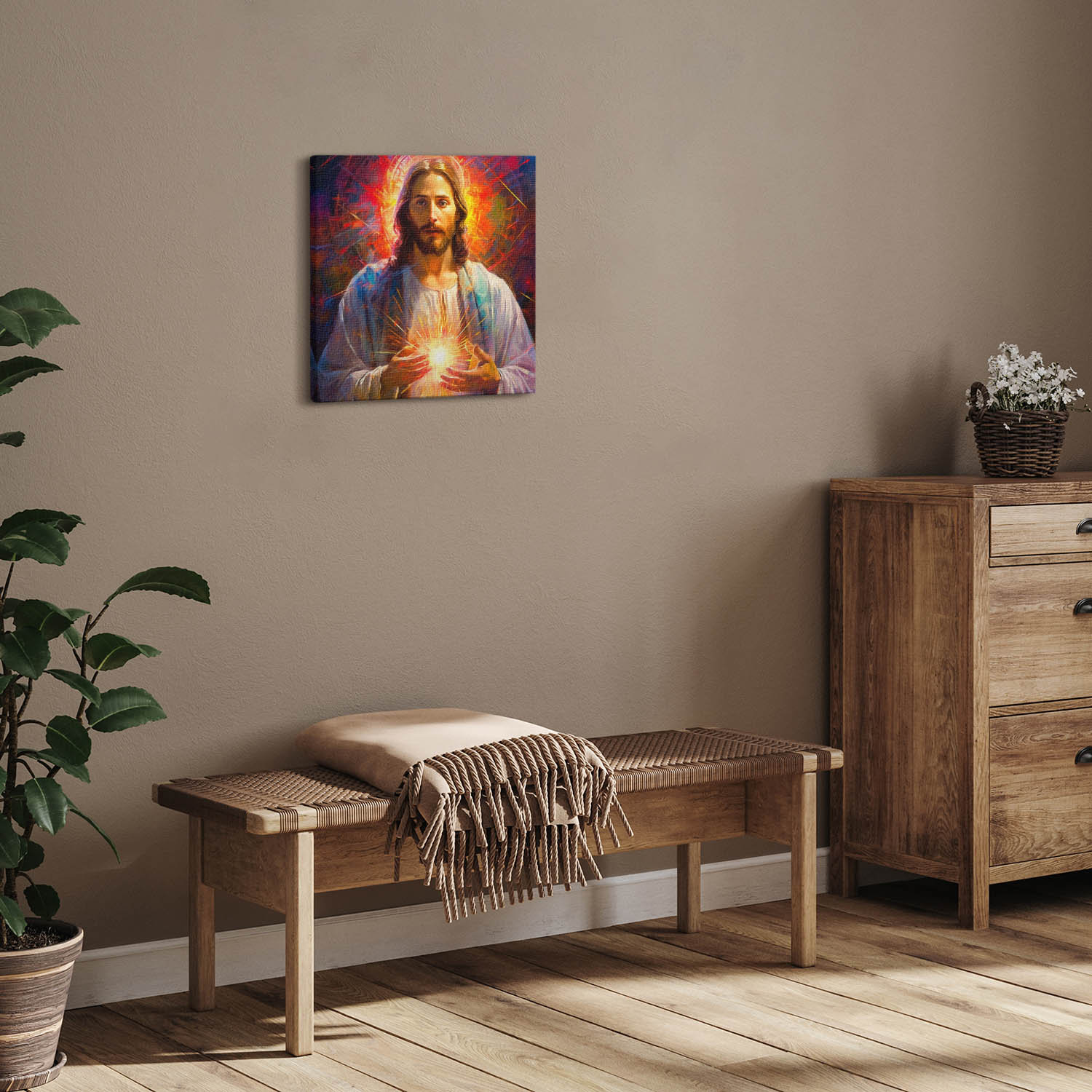 Colorful Jesus Illustration Christian Wall Art, Purple Religious Canvas ...