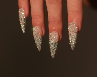 Sparkle Nails | Diamond Crusted Press On Nails | Crystal Nails | Special Occasion Nails | Stiletto Nails | Fancy Nails | High Class Nails