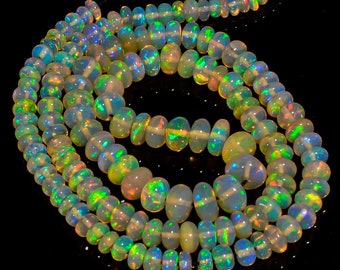 Cuentas lisas con forma de rondelle de ópalo etíope de 57,5 quilates, 3 x 3, 7 x 7 mm, hebra de 16 pulgadas