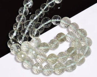 Green Amethyst Round Shape Faceted Beads/ Strand 16" Ct. 9X9 mm.