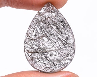 21.5 Carat Black Rutile Quartz Pear Shape Cabochon  27X20X5 mm