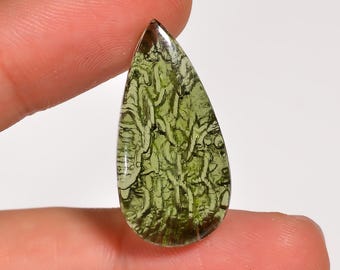 Natürlicher zertifizierter Big Moldavit Pear Form Cabochon Edelstein 13 Ct 27X13X5mm MT-754