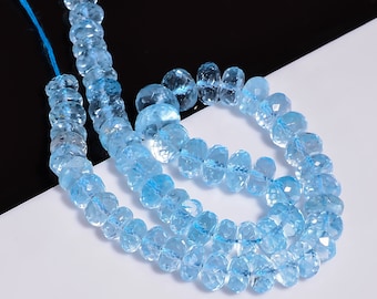 Blue Topaz Rondelle Shape Faceted Beads /Strand 9"  6X6 7X7 mm.