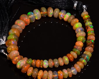 Cuentas lisas con forma de rondelle de ópalo etíope de 42,5 quilates, 3 x 3, 7 x 7 mm, hebra de 8"