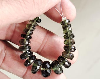 Certified Moldavite Rondelle faceted beads 5-10mm, 7.5cm MN-19.