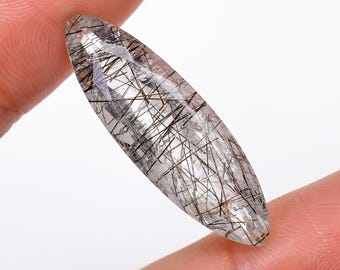 Piedra tallada de cuarzo rutilado negro de 10,5 quilates, forma marquesa, 21 x 19 x 6 mm.