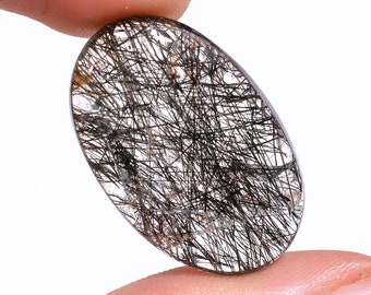 20 Carat Black Rutile Quartz Oval Shape Cabochon 28X17X5mm