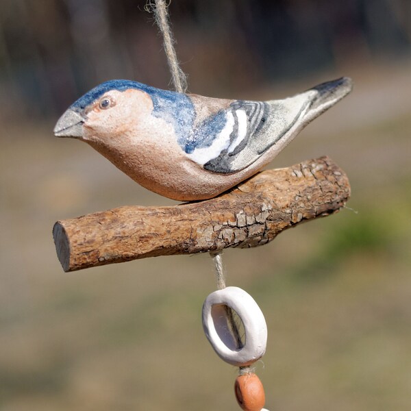 Carillons à vent de style oiseau sauvage, carillons à vent en poterie en forme d’oiseau, cloche en argile en forme d’oiseau, pinson en argile fait à la main