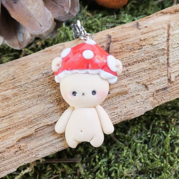 Pendentif ours champignon - charme avec ours Yume - charme avec champignon - pendentif fimo