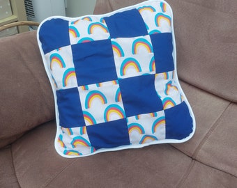 Handmade Rainbow Patchwork Cushion Cover - Vibrant and Cozy Home Decor
