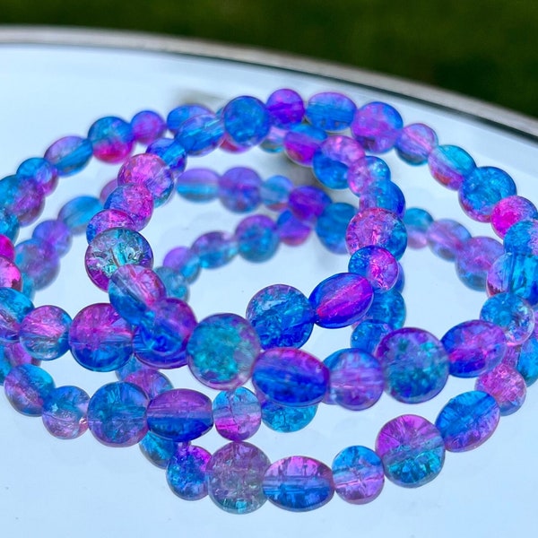 Purple & Blue Crackle Glass Beaded Bracelet