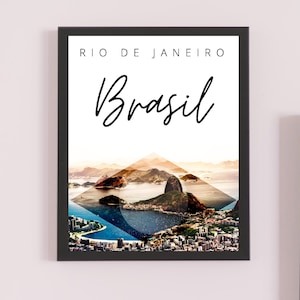 Rio de Janeiro, Brazil Digital Printable Poster, Cityscape Guanabara Bay, Wall Art Print, Decor