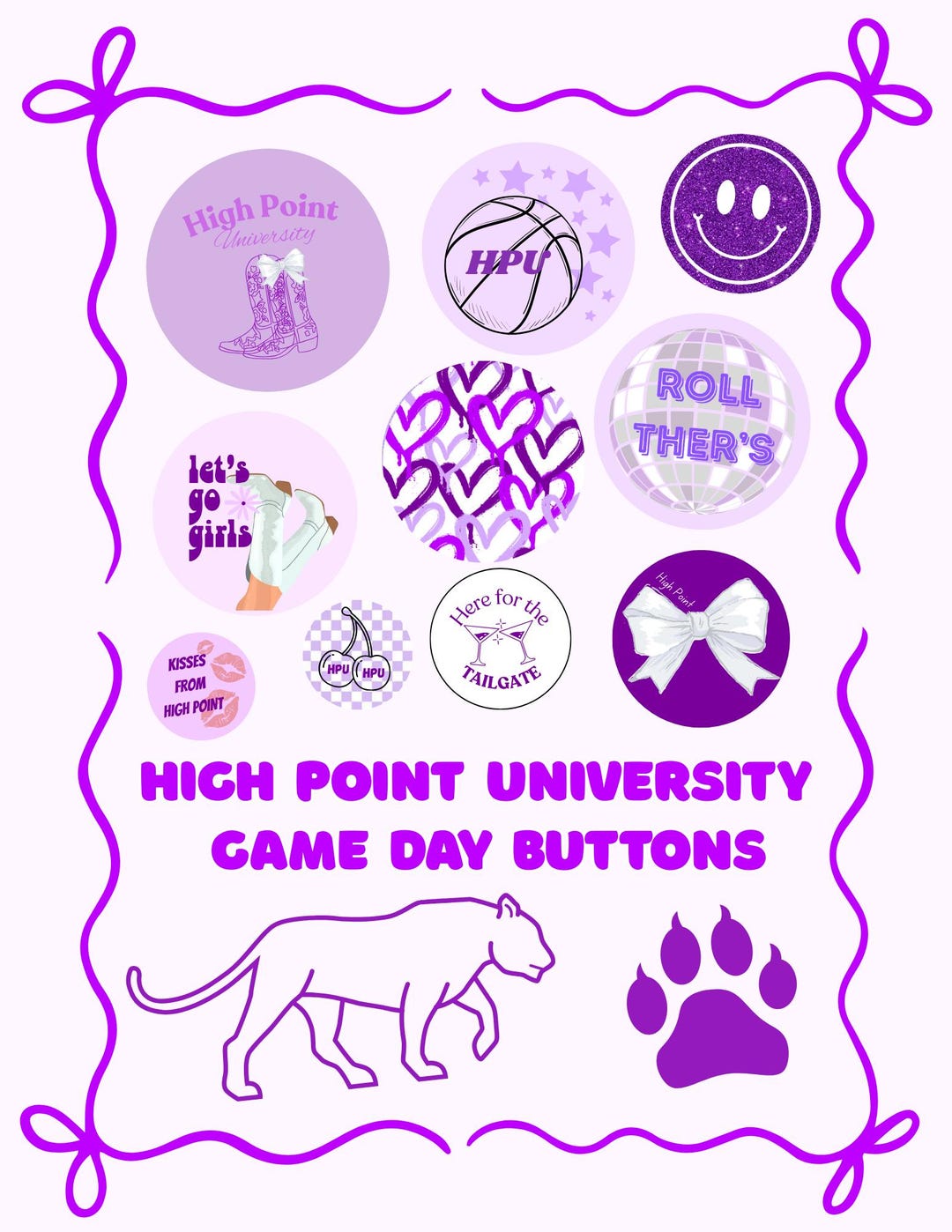 High Point University Game Day Buttons | 58mm Panther Spirit Pins ...