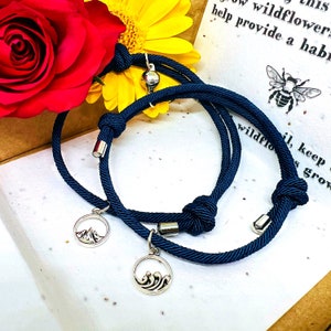 Magnetic Couples Bracelets | Couples bracelet set | Personal Joint Gift For Him / Her | Partners bracelets | Wave and Mountain charms |