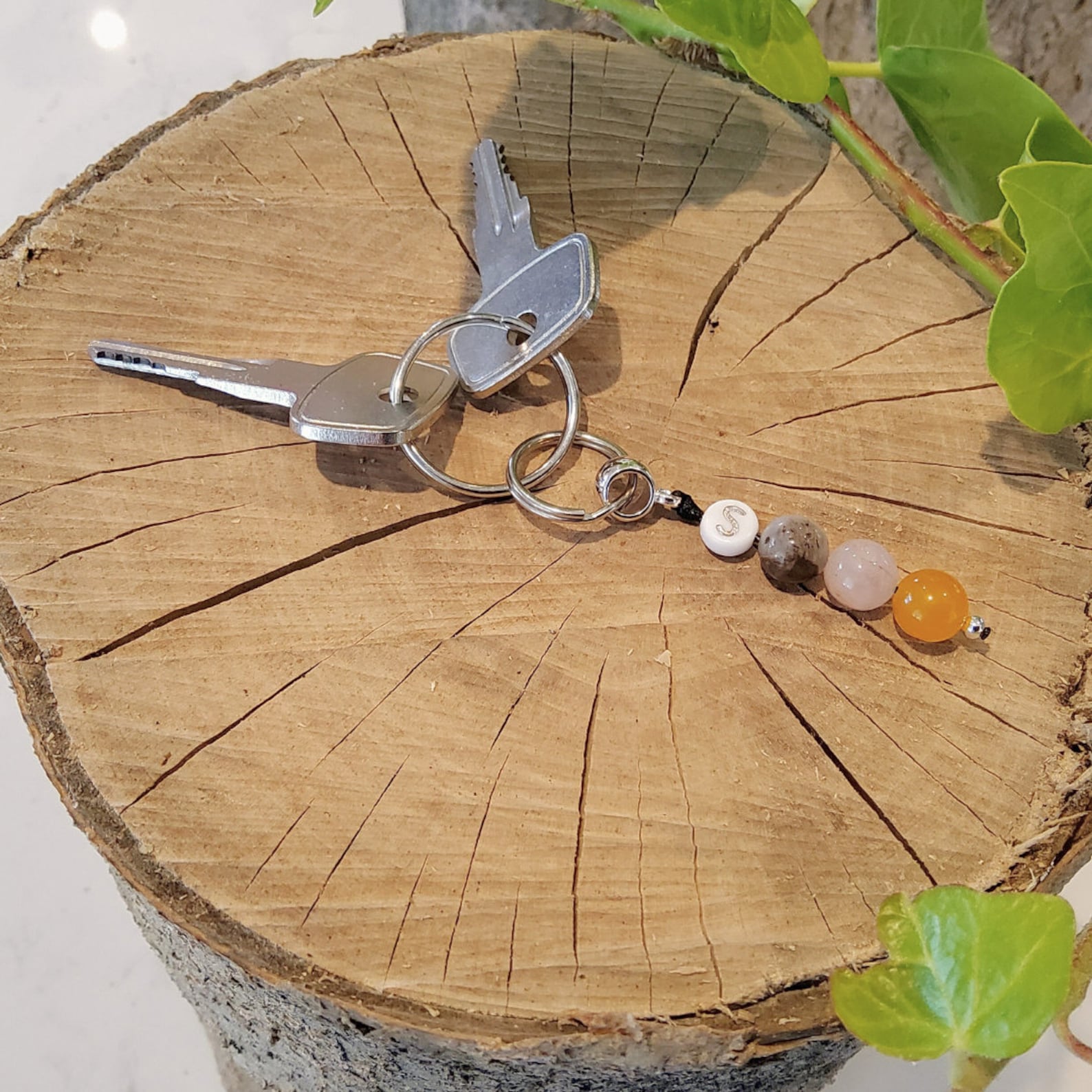 Personalized Crystal Keyring | Healing Gemstone, Initial Charm - Etsy