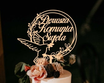 Pierwsza Komunia Święta, plik topper komunii, topper tort dla pliku komunii krzyż CUT, Dove SVG Topper, Glowforge SVG