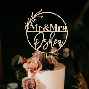 Bruidstaart topper svg, verjaardag topper svg, bladeren frame svg, krans taart topper svg, taart topper lasergesneden, cirkelframe svg, Dhr en Mevr.