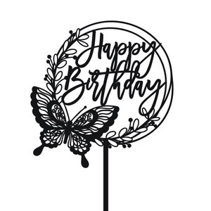 Happy Birthday Cake Topper SVG Wreath, DXF, Party, Template, Circle, Cut, Name, Round, Cricut, Silhouette, Glowforge Files