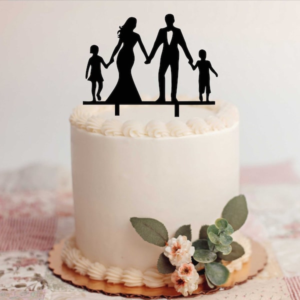 Family topper svg Couple with Kids svg topper, wedding cake topper, Mr and Mrs topper svg , Wedding topper cut file for glowforge, Laser cut