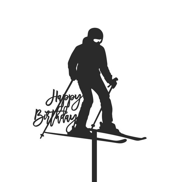 Skiing Svg Cake Topper, SKI Happy Birthday Svg, Adventure Svg, Nature Svg, Mountains Svg, Holiday, Snow, Svg, Winter Cake Topper cut file
