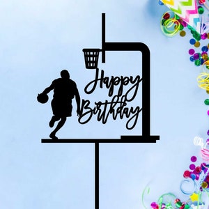 Basketball joyeux anniversaire Topper SVG coupe fichier, svg joueur de basket-ball, svg sport topper, fichier découpé au laser, téléchargement immédiat, fichier Glowforge.