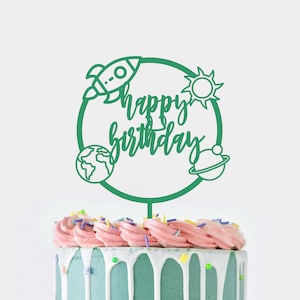 Weltraum Happy Birthday Cake Topper SVG Schnittdatei, Laser Cut Datei, sofortiger Download, Weltraum SVG, Glowforge Datei, Cricut svg