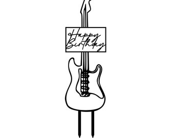 Happy Birthday Guitar Cake Topper SVG,  Cake Topper svg,  Happy Birthday SVG Cake Topper, Guitar laser cut file, glowforge svg.