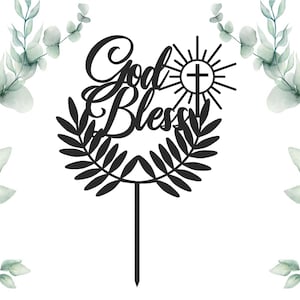 God Bless Wreath Cross SVG topper file, Cake topper for Communion Cross CUT file, Digital File, Cross svg Topper,  Glowforge svg