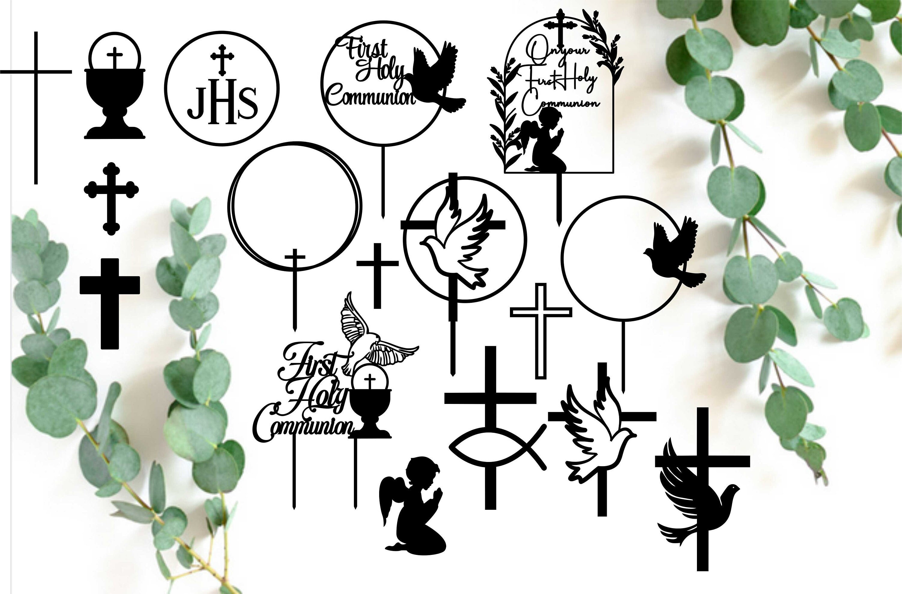 Holy Communion Bundle SVG, cake toppers bundle svg, cross bundle svg, cutting files for Communion, glowforge bundle svg, dove cross svg file