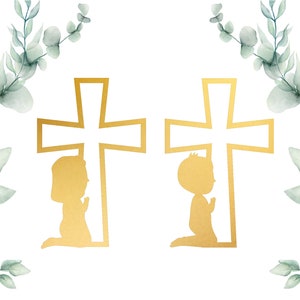 Fille priant svg, garçon priant svg, fichier svg croix, svg de baptême, baptême svg, svg de confirmation, croix papier découpé fichier, communion svg