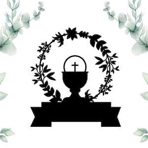 Calice Svg, fichier de Sainte Communion à découper, croix svg.