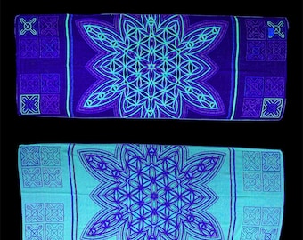 UV Reactive Flower Geometric Woven Pashmina Scarf for Festival Rave