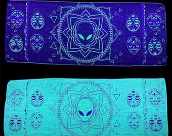 UV Reactive Lotus Alien Woven Pashmina Scarf for Festival Rave