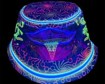 UFO Fischerhut UV-reaktiver Glow-in-the-Dark-Stil für Musikfestivals