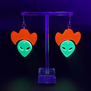 Space Cowboy Earrings UV Reactive - Jewelry for Ravers & Music Festival Lovers