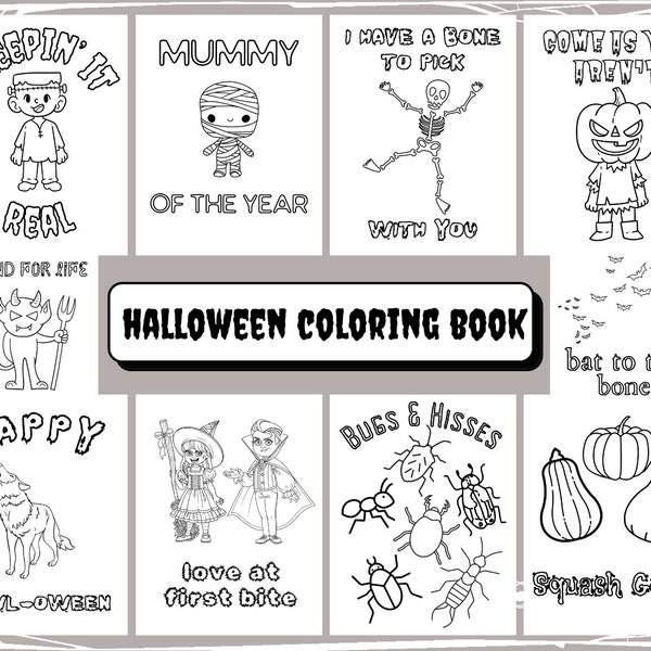 Punny Halloween Coloring Book Pages for Children & Adults, Spooky Activity Printable, Halloween fun activity, Halloween Party Games digital