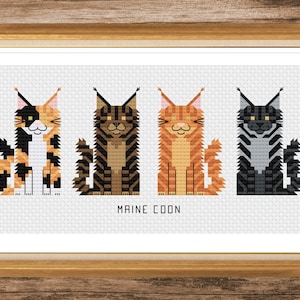Maine Coon - Patrón de punto de cruz de raza de gato pequeño - Descarga digital PDF