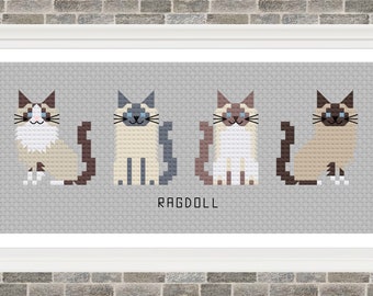 Ragdoll - Tiny Cat Breed Cross Stitch Pattern - Digital Download PDF