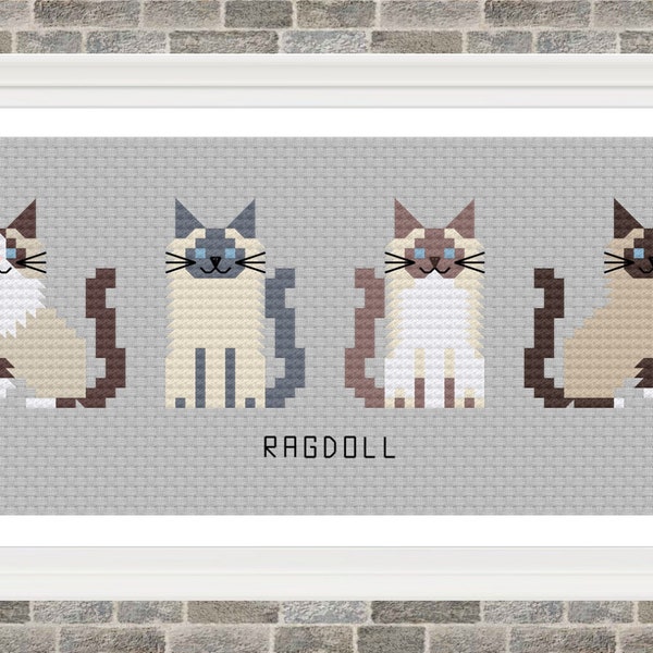 Ragdoll - Tiny Cat Breed Cross Stitch Pattern - Digital Download PDF