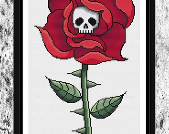Rose of Death - Gothic Cross Stitch Pattern - Digital Download PDF