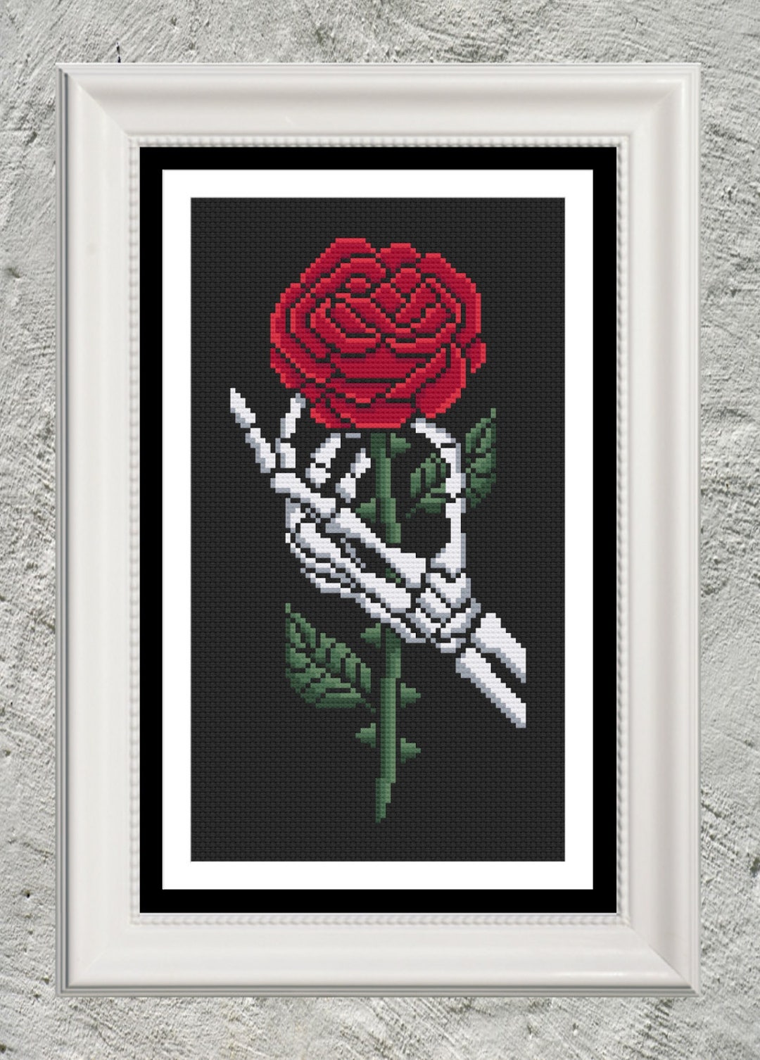 A Rose in Hand- Skeleton Hand With Rose - Gothic Cross Stitch Pattern ...
