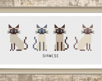 Siamese - Tiny Cat Breed Cross Stitch Pattern - Digital Download PDF