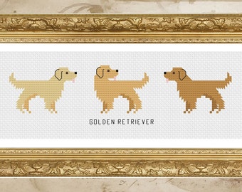 Golden Retriever - Korsstygnsmönster för liten hund - Digital nedladdning i PDF-format